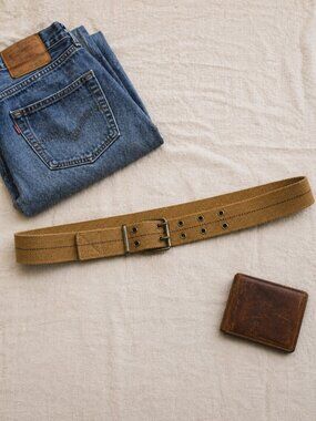 Y2K Canvas Web Belt Tan Brown Double Grommet Adjustable 41” Gorpcore Utility